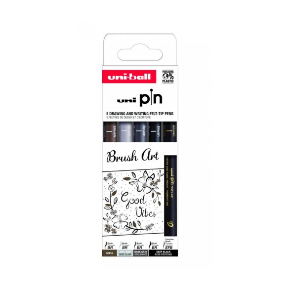 ZESTAW CIENKOPISÓW KREŚLARSKICH UNI PIN 200 BRUSH ART 0,2 - 1 mm, 5 szt. Z PĘDZELKIEM