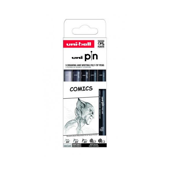 ZESTAW CIENKOPISÓW KREŚLARSKICH UNI PIN 200 COMICS 0,7 - 1 mm, PĘDZĘLKI 5 szt. 