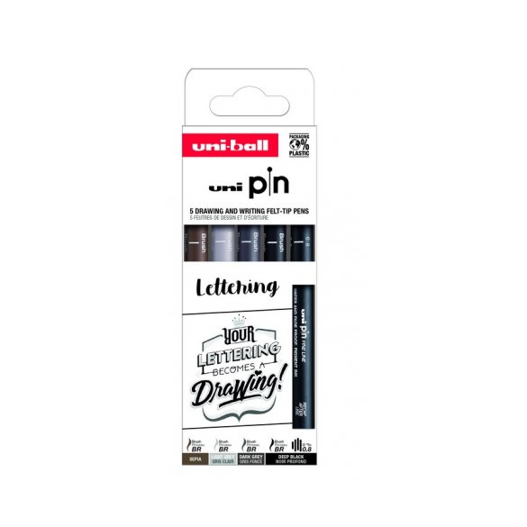 ZESTAW CIENKOPISÓW KREŚLARSKICH UNI PIN 200 LETTERING 5 SZT.