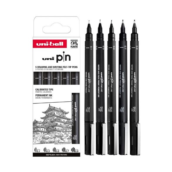 ZESTAW CIENKOPISÓW KREŚLARSKICH UNI PIN 200 0,1 - 0,9 mm, 5 szt.