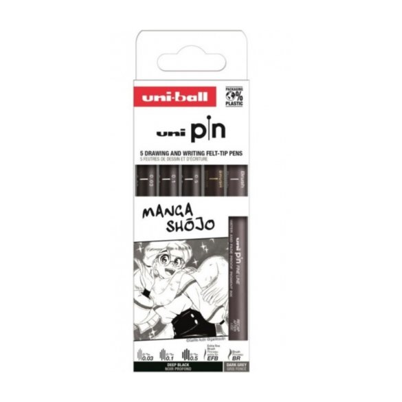 ZESTAW CIENKOPISÓW KREŚLARSKICH UNI PIN 200 MANGA SHOJO, 2 KOLORY, 0,03 - 0,5 mm, 5 szt. 