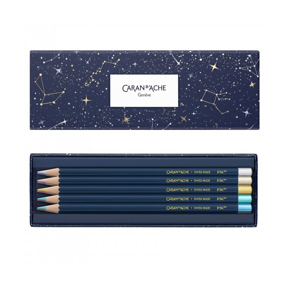KREDKI CARAN D'ACHE COSMIC BLUE METALICZNE KOLORY 10 SZT W PUDEŁKU