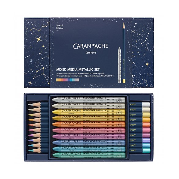 KREDKI CARAN D'ACHE COSMIC BLUE METALICZNE KOLORY 20 SZT W PUDEŁKU