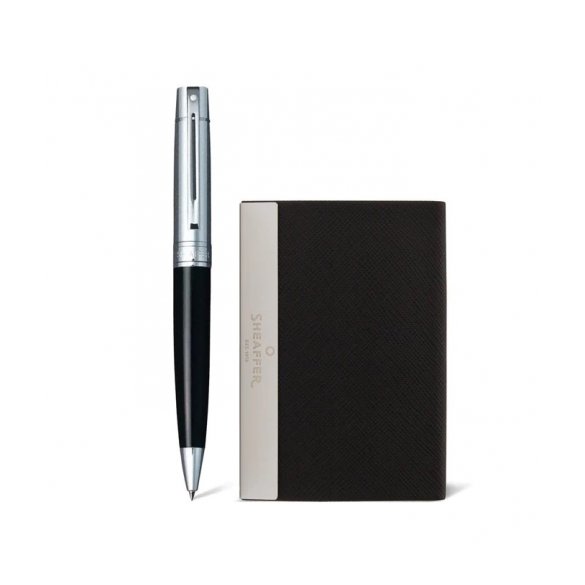 ZESTAW SHEAFFER DŁUGOPIS 300 CZARNY CHROM CT Z ETUI NA WIZYTÓWKI