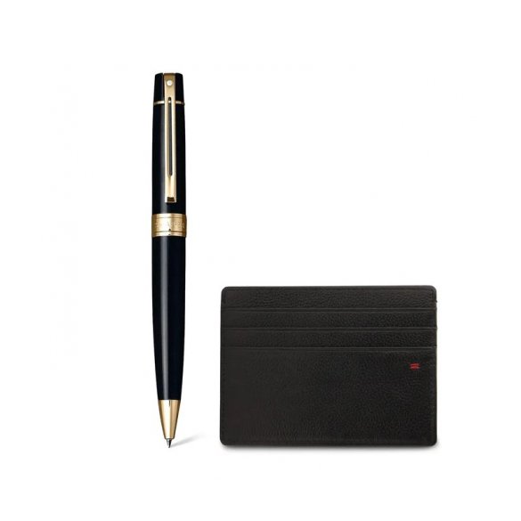 ZESTAW SHEAFFER DŁUGOPIS 300 CZARNY GT Z ETUI NA KARTY