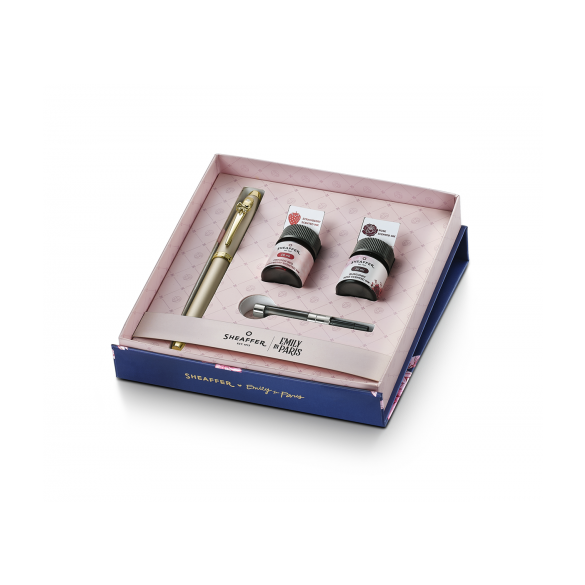 ZESTAW PREZENTOWY SHEAFFER EMILY IN PARIS 100 E9377, PIÓRO WIECZNE CHAMPAGNE GOLD I 2 ATRAMENTY ZAPACHOWE 10ML