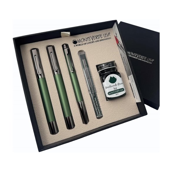 ZESTAW MONTEVERDE RITMA GREEN PIÓRO WIECZNE, ROLLER I DŁUGOPIS W PUDEŁKU 