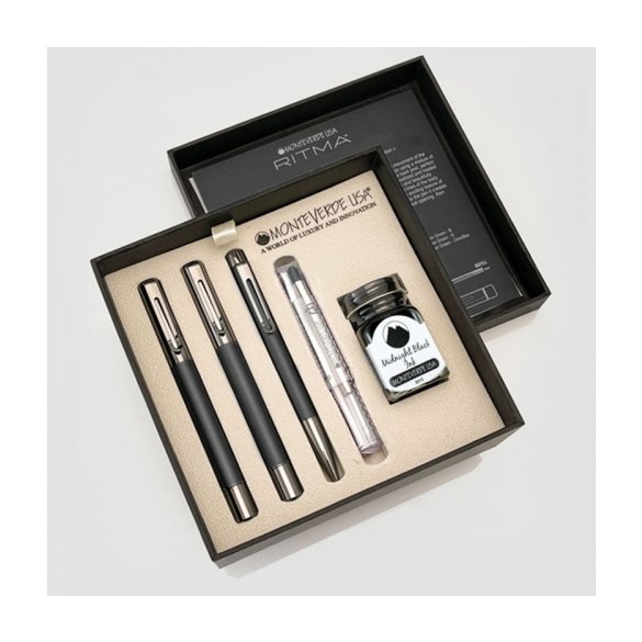 ZESTAW MONTEVERDE RITMA BLACK PIÓRO WIECZNE, ROLLER I DŁUGOPIS W PUDEŁKU 