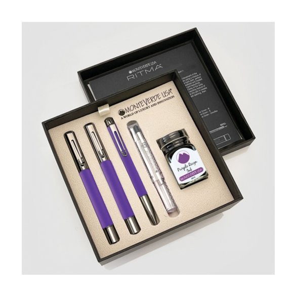 ZESTAW MONTEVERDE RITMA PURPLE PIÓRO WIECZNE, ROLLER I DŁUGOPIS W PUDEŁKU 