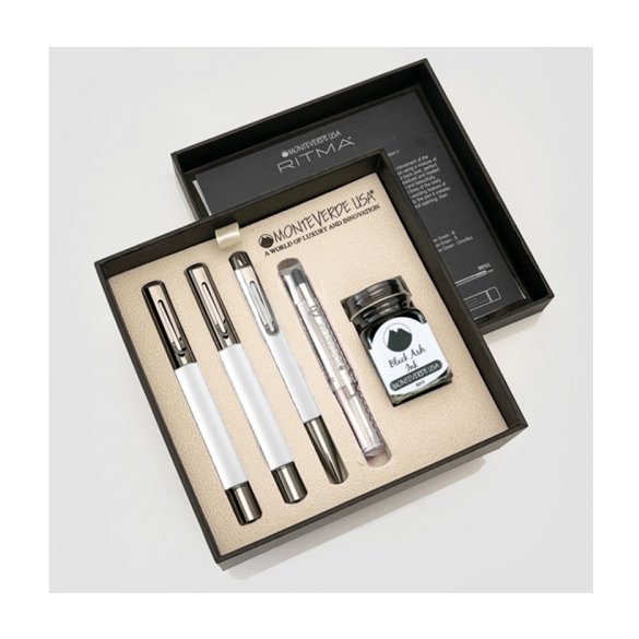 ZESTAW MONTEVERDE RITMA SILVER PIÓRO WIECZNE, ROLLER I DŁUGOPIS W PUDEŁKU 